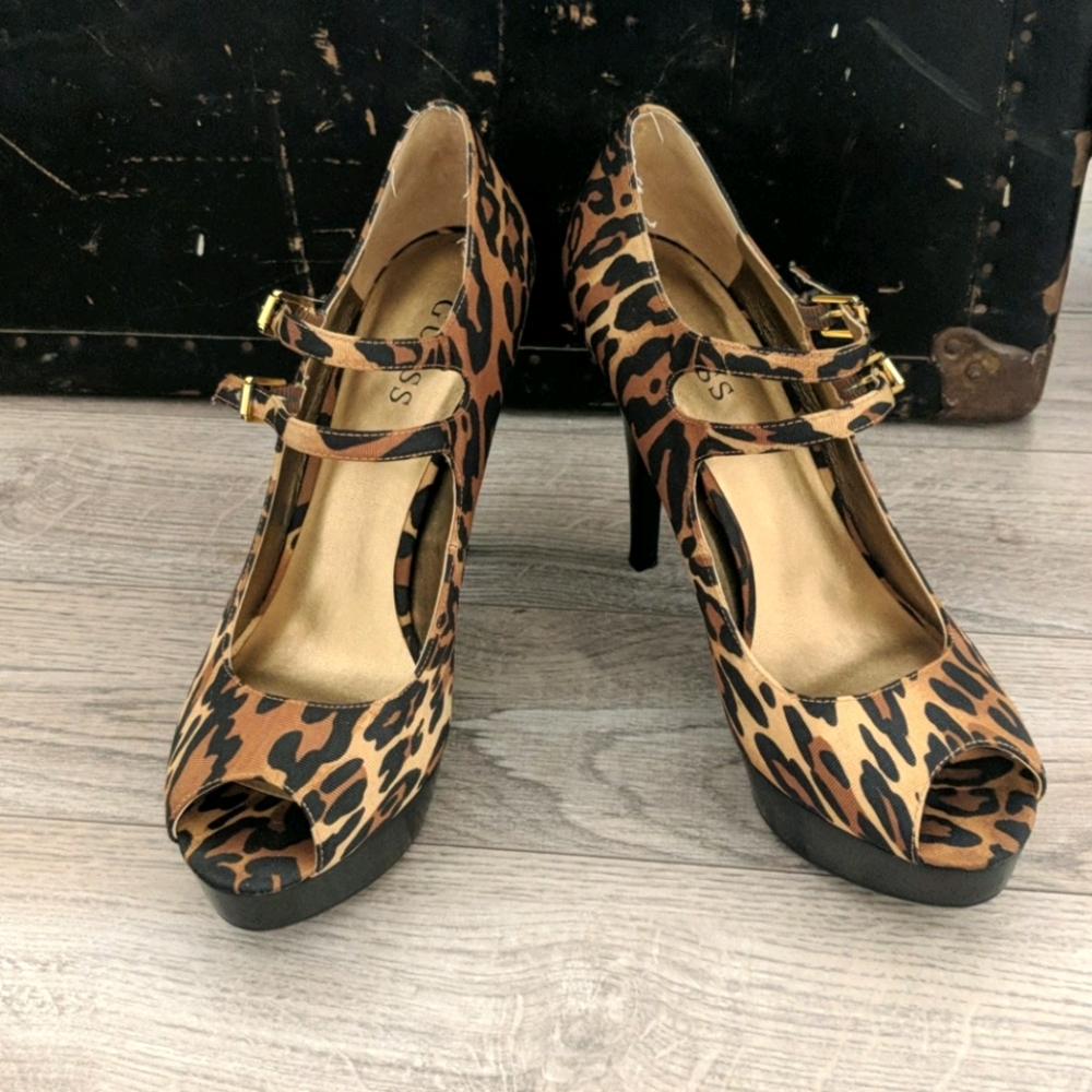 Guess Leopard Platform Peep-toe Pumps